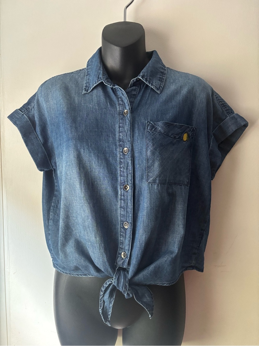 Jessica Simpson Blue Denim Tie-Front Crop Top Size S